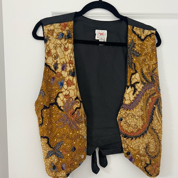 Vintage Moda International Retro Black & Gold Beaded Vest, Size Medium - Picture 9 of 10